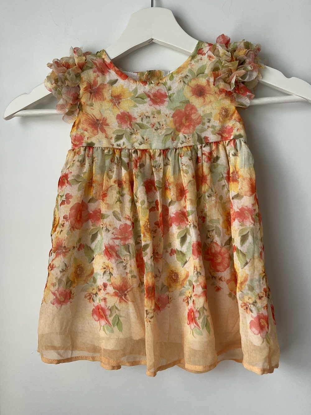 Mayoral Floral Chiffon Dress in Peach, Coral and Yellow